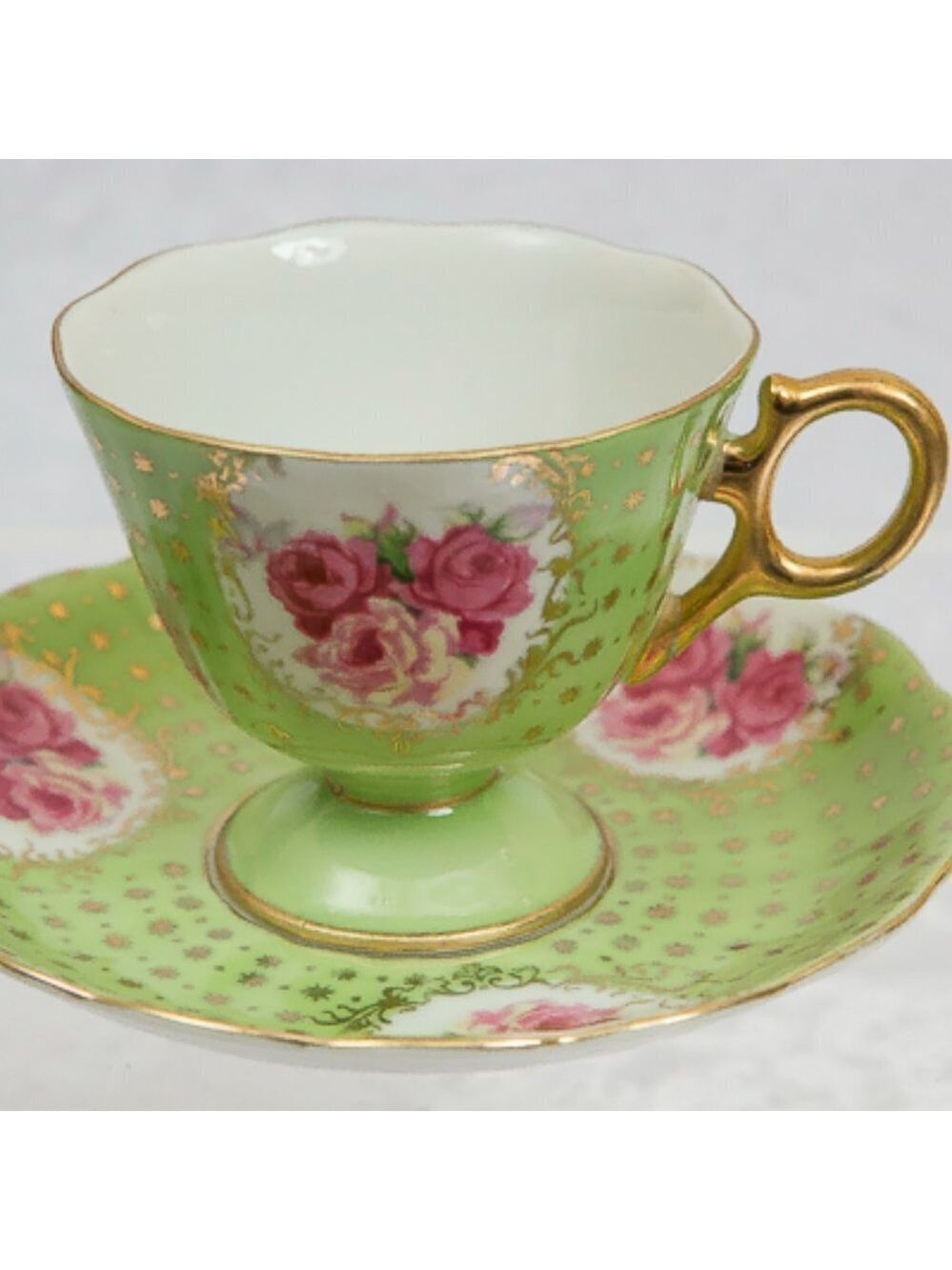 STUNNING Vintage Teacup and Saucer Made in Japan w/gold starbursts repea…